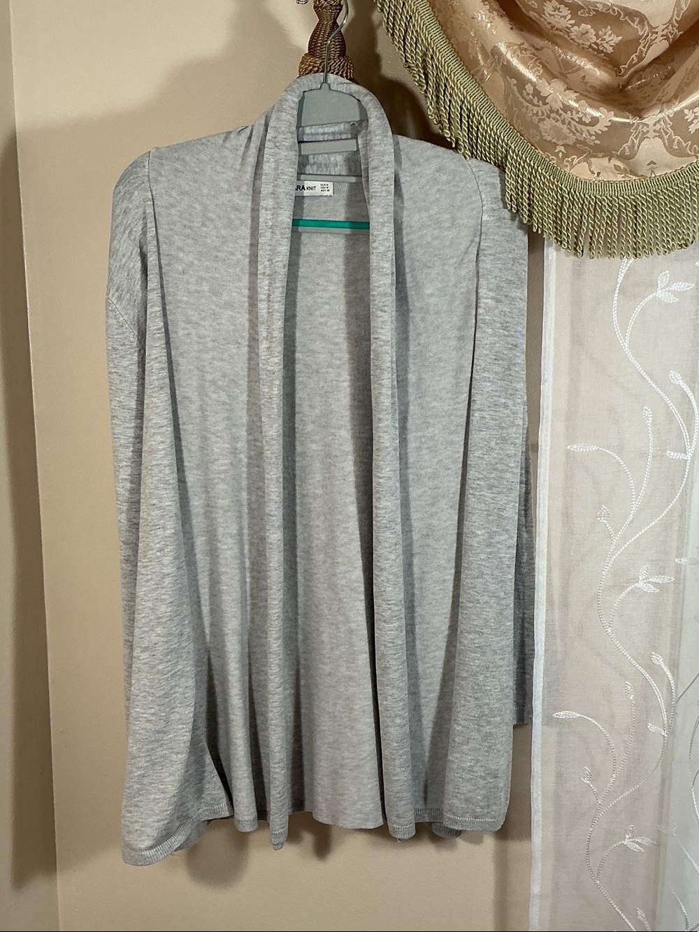 Zara Knit Light Gray Open-Front Women's Cardigan Sweater Sz M Viscose Nylon